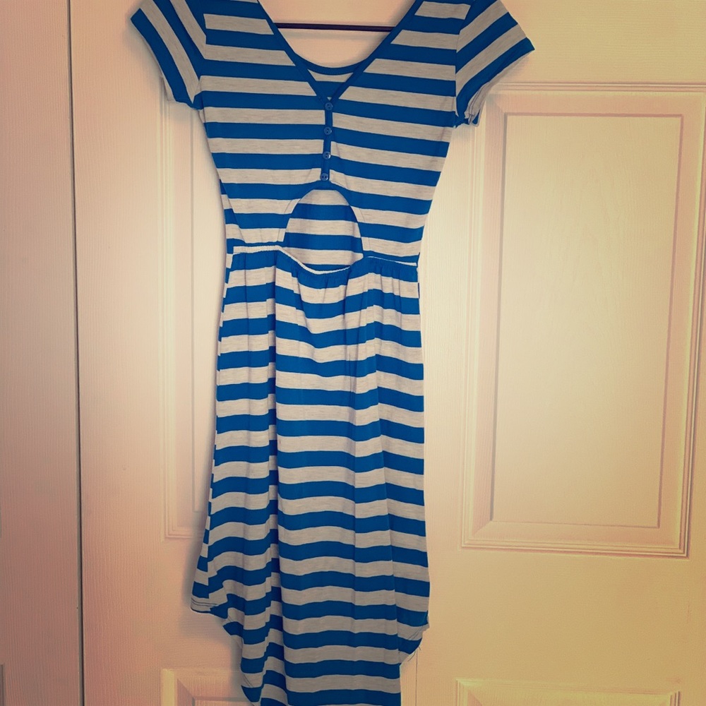 Blue and White Stripe Cotton Fishtail Dress.